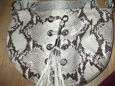 Michael Kors Tan Brown Snakeskin Braided Handle Tassel Shoulder Bag Handbag