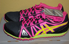 Mujer 12M Asics Hyper-Rocket-Girl Negro, Rosa, Amarillo XCS Spike Zapato para Correr