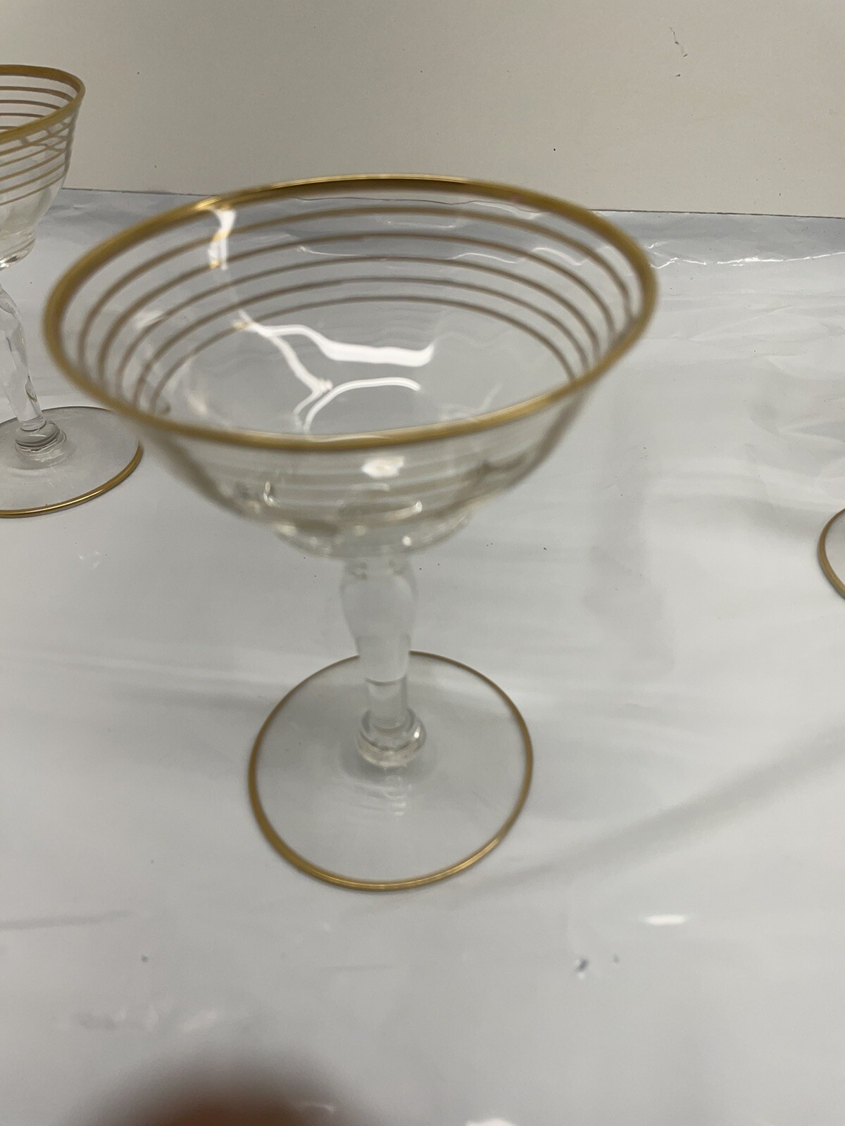 Vintage Hollywood Regency Optic Glass Gold Band Stripes Cocktail