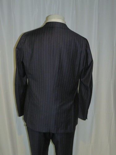 Isaia Super 140 Timeless Dotted Navy Blue Striped Current Two Button Suit 44L - Picture 12 of 19