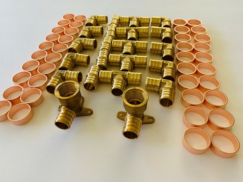 62 PCS 3/4" PEX Barb Crimp Fitting 2 Drop ear Elbow, 20 PCS Coupler, Tee,Elbow
