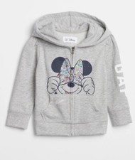 NWT Gap Disney Minnie Mouse Light Grey Full Zip Hoodie Size 4 Year
