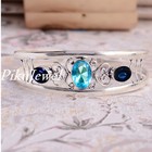 Swiss Blue Topaz & Tanzanite Gemstone 925 Sterling Silver Antique Bangle Cuff
