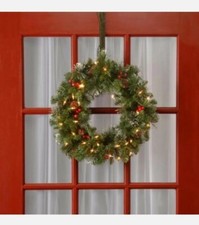 National Tree Company-20" Crestwood Spruce Christmas Wreath Silver Cones Lights