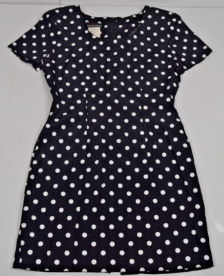 Vintage Dress My Michelle Size 9/10 90s Black White Polka Dot Fitted Made USA