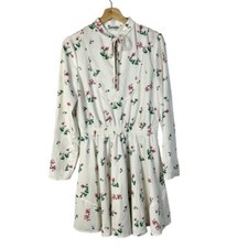 Express White & Pink Floral High Neck Long Sleeve Mini Dress S
