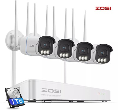 ZOSI 4k 5MP WiFi6 Outdoor Security IP Camera System 8CH 1TB NVR Remote Access