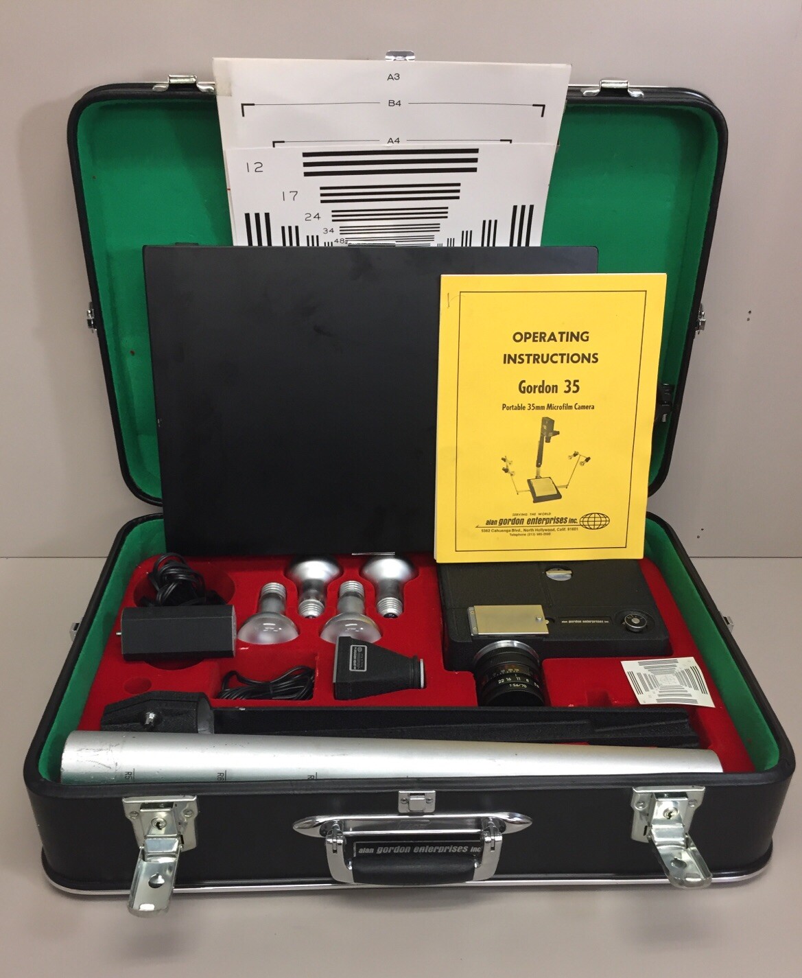 Gordon 35 Portable 35mm Microfilm Camera With Case, Manual & Accessories