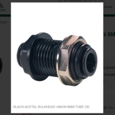 BLACK ACETAL BULKHEAD UNION 8MM TUBE OD # PM1208E