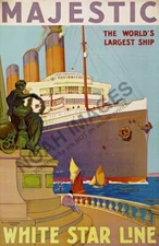 Majestic White Star Line vintage cruise travel poster 16x24
