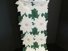Christmas Green and White Poinsettia Table Runner 14" x 36", NWT