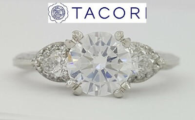 0.40 ct TACORI Platinum 3-Stone Pear Semi-Mount Engagement Ring Rtl $5,990