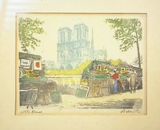 LEANDRI "NOTRE DAME" PARIS HAND COLORED ETCHING 9x7 GALLERY WALL