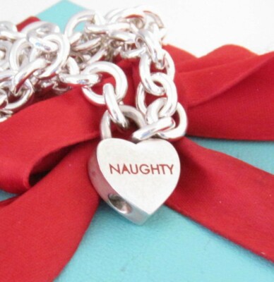 Tiffany Co Silver Nice Naughty White Red Heart Love Charm