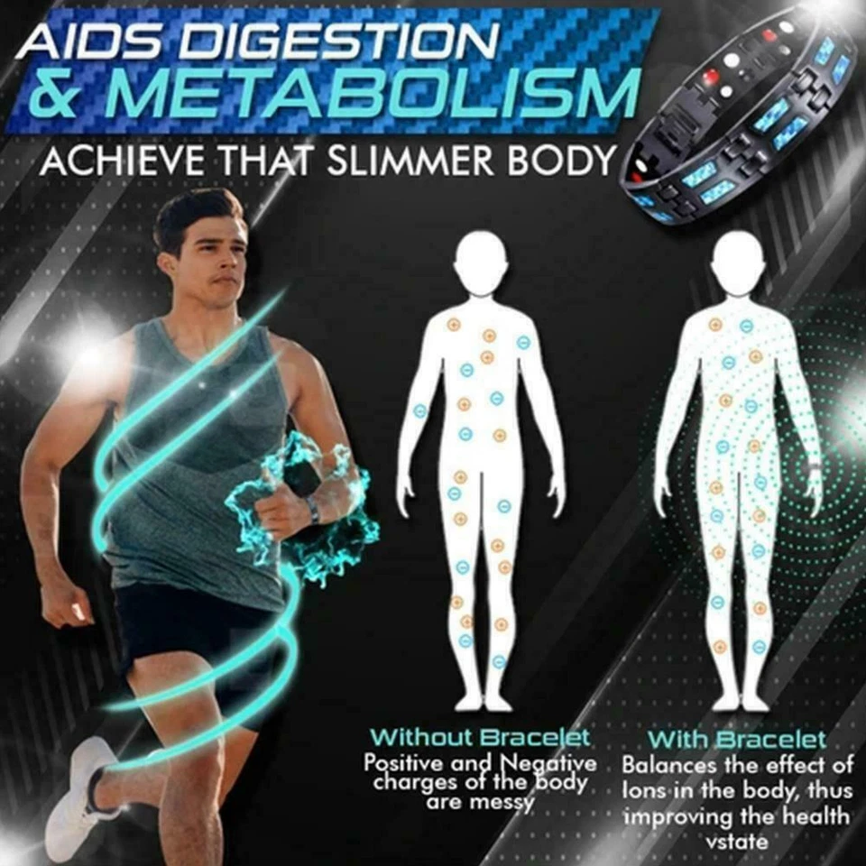 Men Magnetic Bracelet Pain Relief Stainless Steel Double Row Strong Carbon Blue - Image 2 of 4