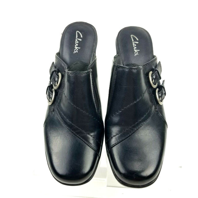 clarks black mules