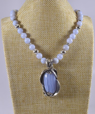 Carolyn Pollack Relios Sterling Silver Blue Lace Agate 18'' Necklace & Pendant