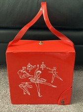 VINTAGE  RARE  BALLET  RED VINYL/WHITE BALLERINAS CARRYING CASE