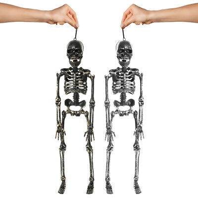 HÄNGENDE SKELETTE DEKORATION 18 ZOLL HALLOWEEN GOLD SILBER PROP GRUSELIG PARTY SET