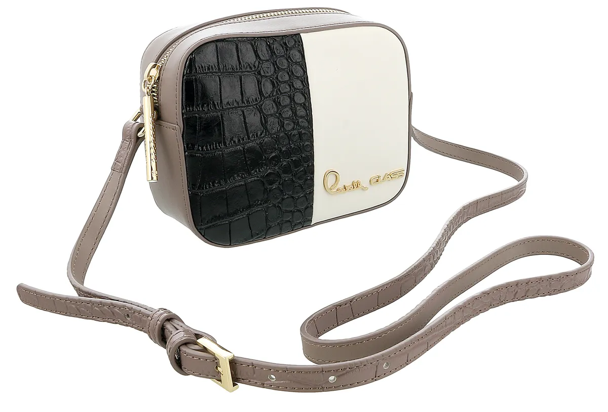 Roberto Cavalli Class Taupe/Black/White Dolly Small Shoulder Bag