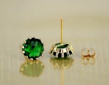 14k Solid Yellow Gold 6mm Round Birthstone Stud Earrings with Push Back