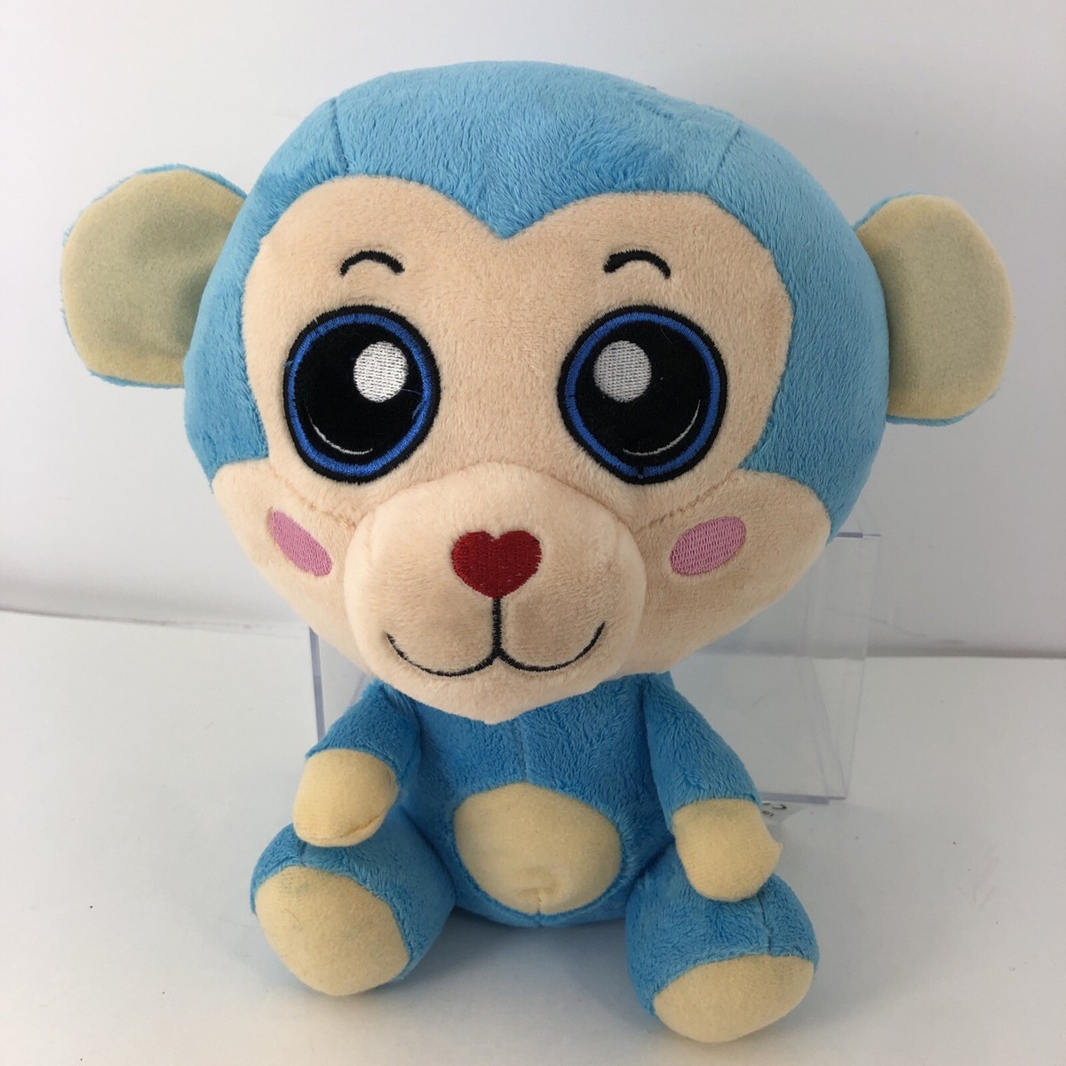 Blue Monkey Plush Stuffed Animal Embroidered Eyes 6 Inch Toy