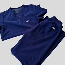 FIGS Scrub Set XS Top & Pants Technical Collection Navy Blue Stretch V-Neck 