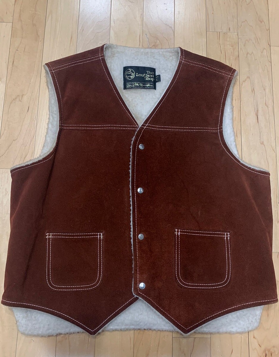 Vintage Sears Leather Field Vest Farm Ranch Rodeo Large Sherpa HTF