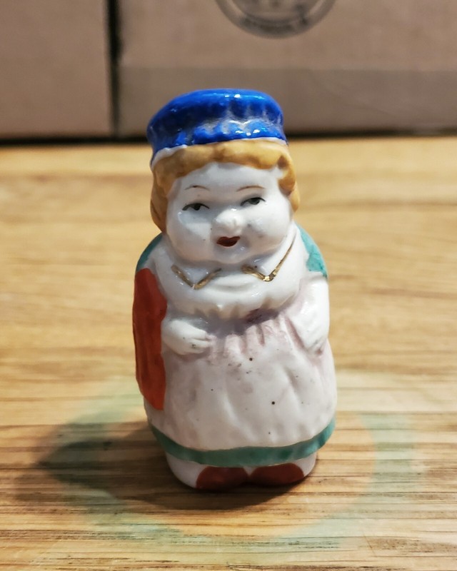 Vintage Novelty Porcelain Little Woman Salt or Pepper Shaker from Occupied Japan