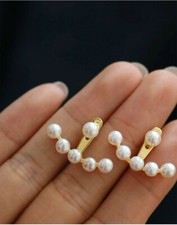 Gold Color Geniune Pearl 2 Way Earrings 