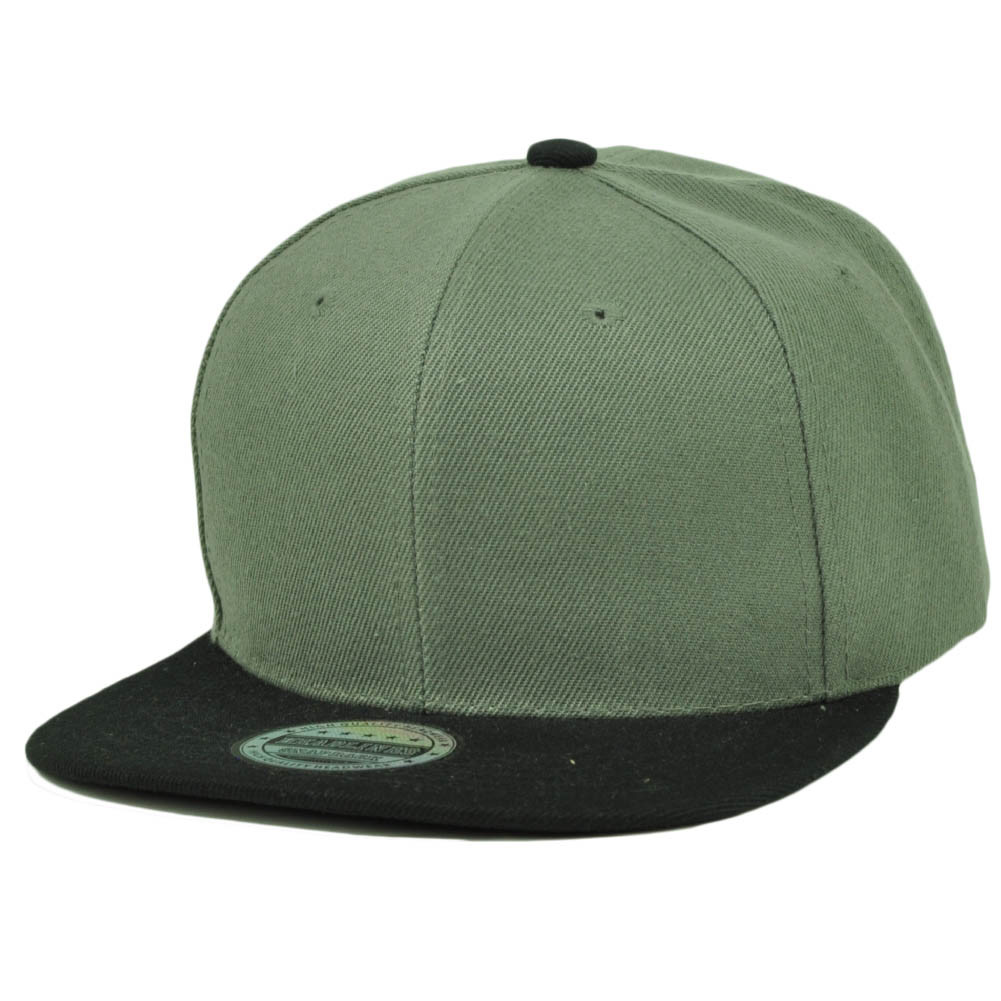 Plain Gray & Black Solid Snapback Flat Bill Cap - Adjustable Fit  