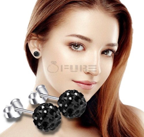 Pair of Crystal Disco Shamballa Ball 925 Sterling Silver 8MM Round Stud Earrings - Picture 19 of 108