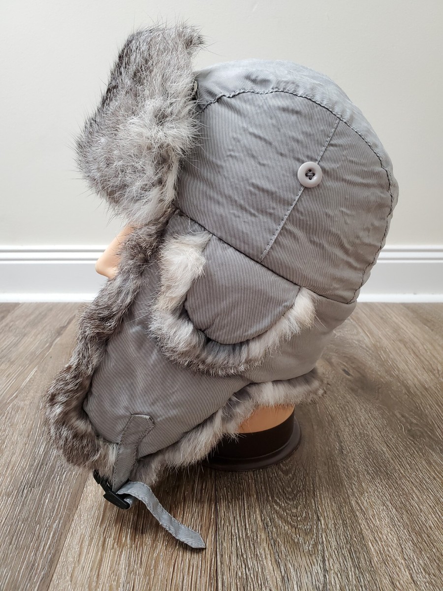 Paul Leinburd Medium Rabbit Fur Lined Trapper Hat Light Gray 