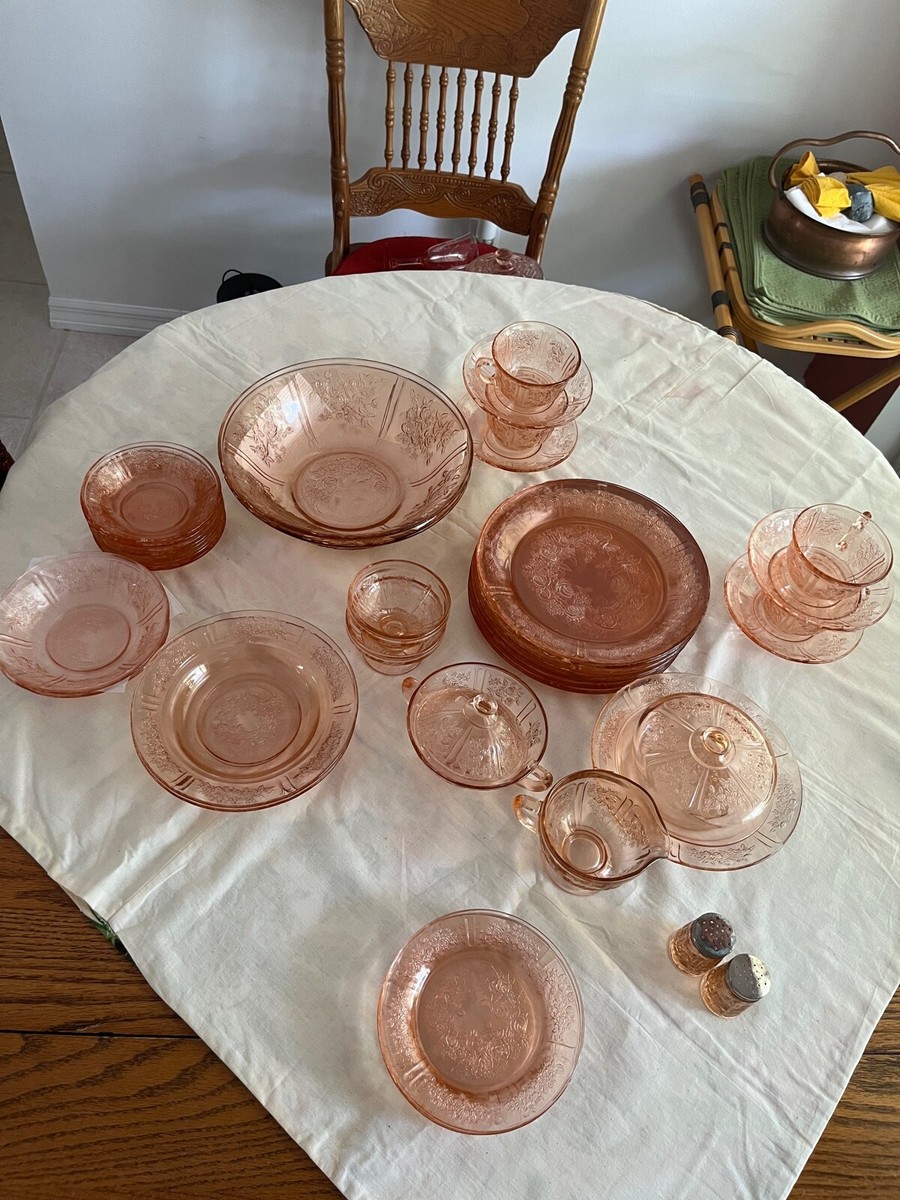 Pink Depression Glass Plates Pink Vintage Dishes Rose Of Sharon