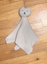 Tan Knit Sleeping Bear Scalloped Edge Security Blanket/Lovey