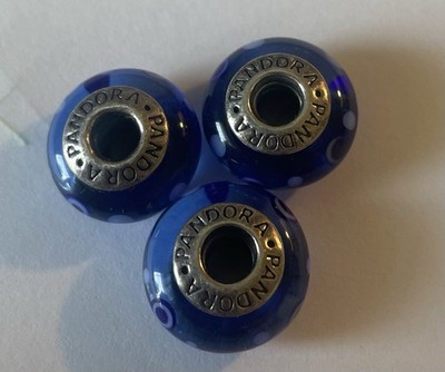 Official PANDORA Blue Bubble Charms. Set Of 3.