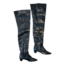 VTG 60s 70s JAZZ Embossed Croc Leather Over Knee Mod Go-Go Boots 8 M Spain RARE