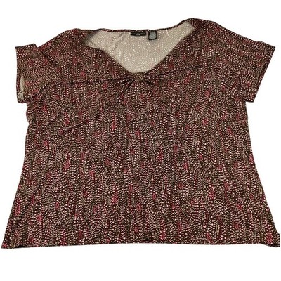 Apostrophe Woman 20W-22W Blouse Plus Brown Pink Print Short Sleeve Top