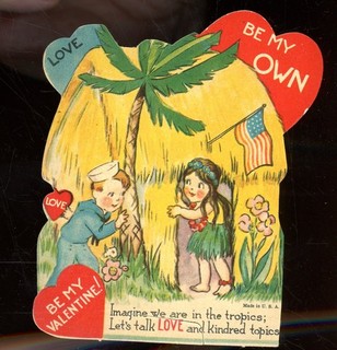 Vintage Valentine 1943 American Flag on Grass hut Kindred Topics