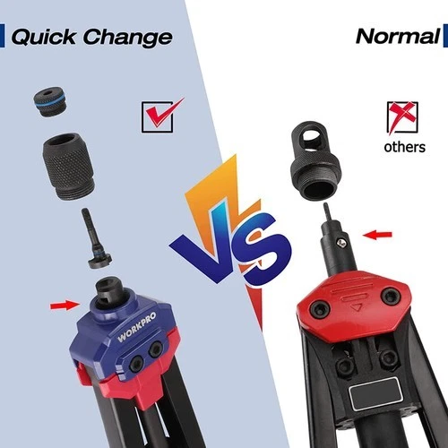 WORKPRO 16" Kit de Ferramentas de Rebite 11 Mandris Métricos e SAE Conjunto de Ferramentas de Rebite de Porca Manual - Imagem 4 de 4