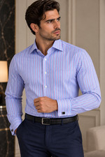Marks and Spencer MENS LUXURY SHIRT Pure Cotton Twin Striped DOUBLE CUFF