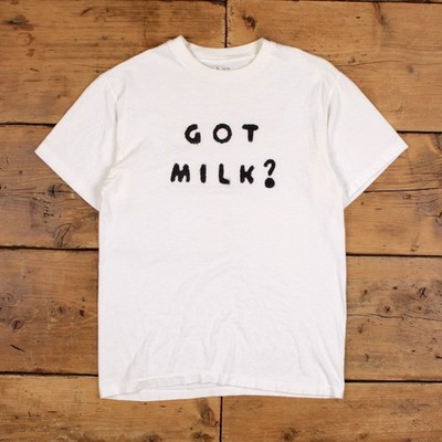 Vintage Hanes T-Shirt L Damen weiß Got Milk? Bemalter Spruch Einzelnaht