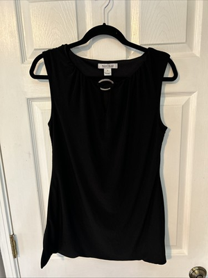 #ad #ad White House Black Market Sleeveless Ring Keyhole Neck Stretch Top Black Small $17.50