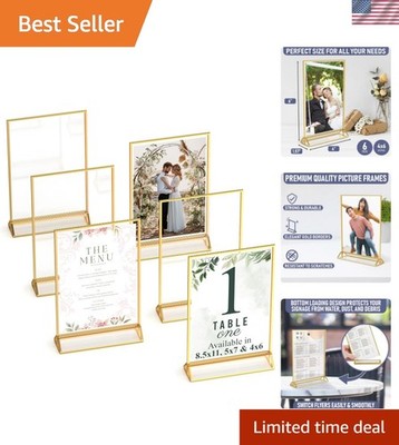 Gold Picture Frames Double-Sided, 6-Pack 4x6 Acrylic Table Number Holders, Cl...