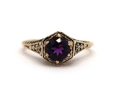 Amethyst Solitaire Round Purple 14k Yellow Gold Filigree Women's Statement Ring
