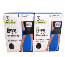 New Women's L'eggs Leggs 6 Pairs Everyday Control Top Off Black Pantyhose Size B