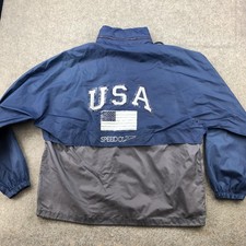 Vintage USA Jacket Mens XL Blue Gray Swimming Speedo Warm Up Nylon 90s