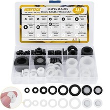135 PCS Rubber & Silicone Hose Washers Kit, 16 Sizes with Screen 135PCS, grey