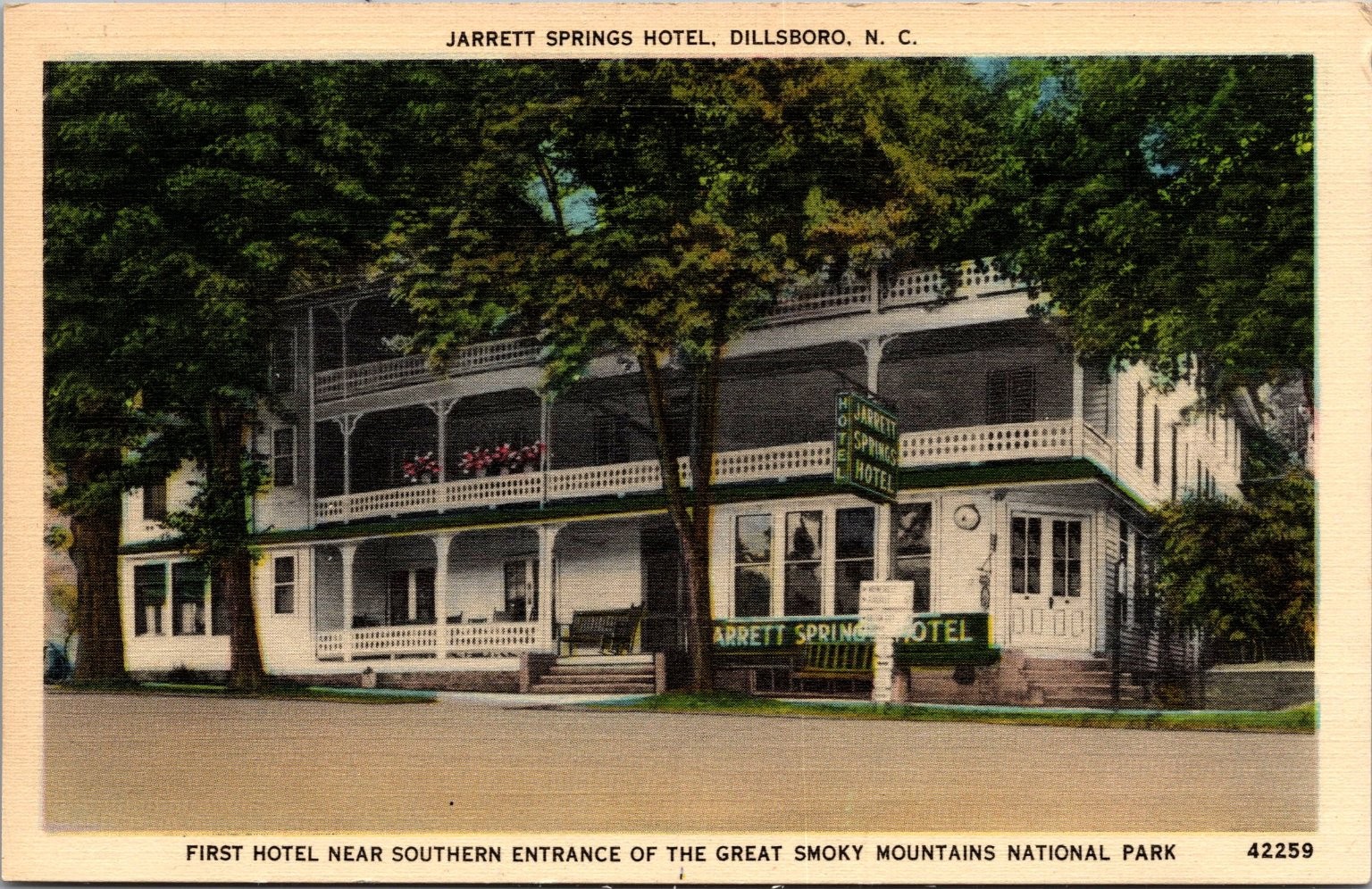 Retro Column Vintage Jarrett Springs Hotel Dillsboro NC Linen Postcard Asheville ...