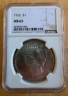 1922 Peace Dollar $1 Silver .900 Philadelphia NGC MS63 Certified Coin